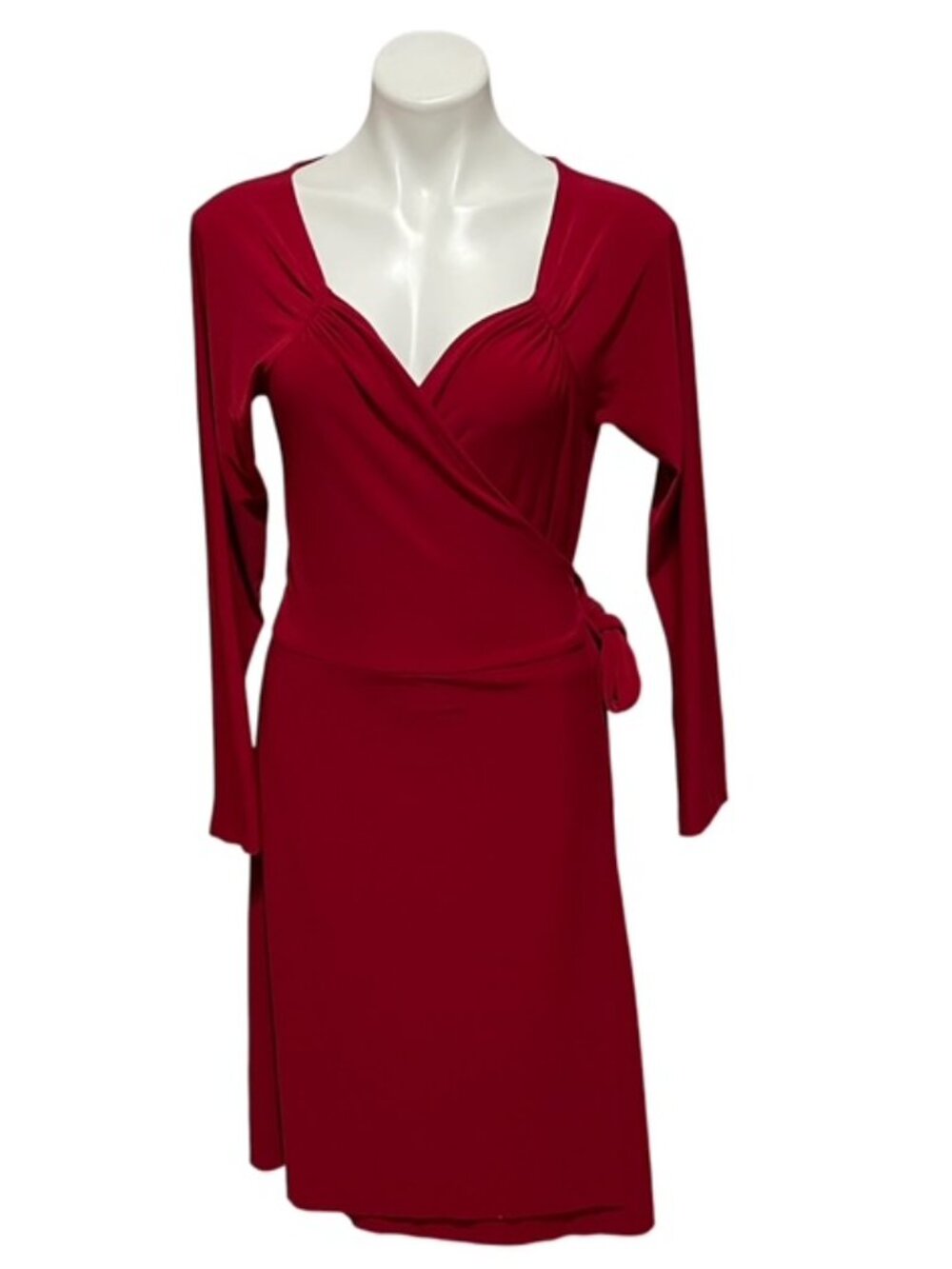 Norma Kamali XL Red Long Sleeve Sweetheart Neck Wrap Dress - Picture 2 of 6